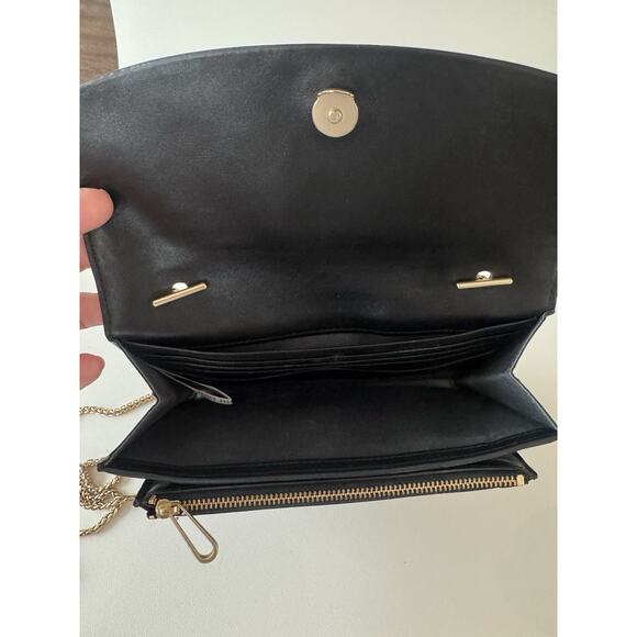 Skagen Crossbody Bag Black Leather Chain Link Clutch Cow Hide Envelope - Picture 5 of 15